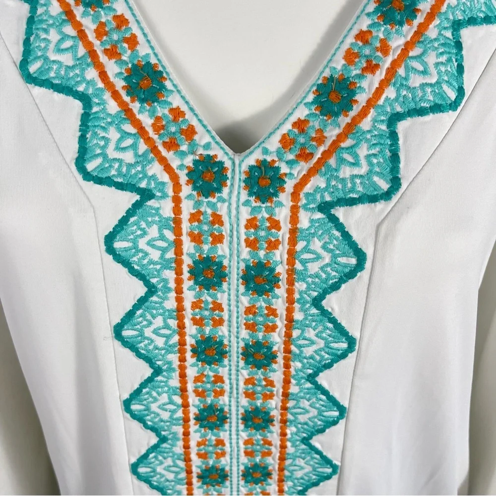 Cabana Life Cayman Kaftan Tunic Swim Cover‎ Up Size S /M White Embroidered